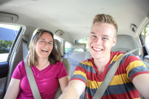 Mother and son inside the car